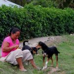 A woman with her two pets for their surgery